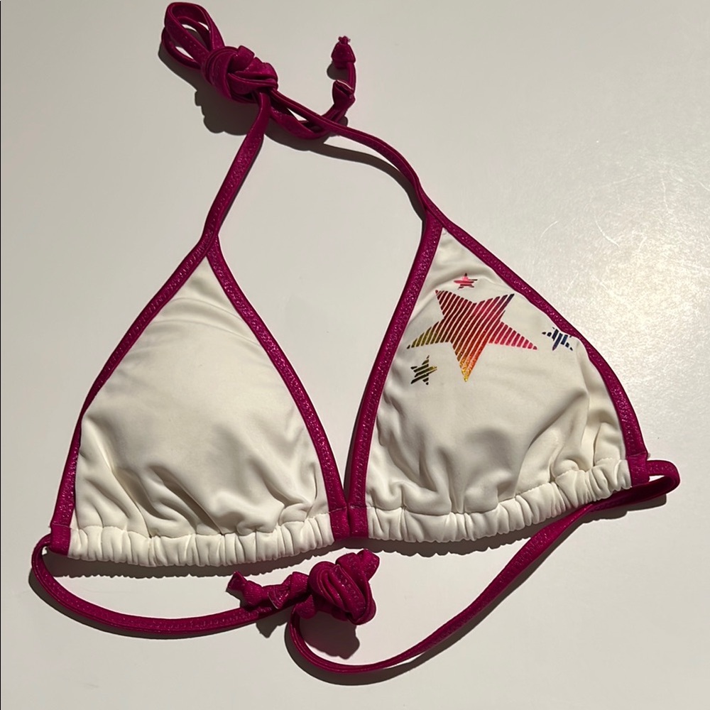 Victoria's Secret White and Pink Star Bikini Top X-Small